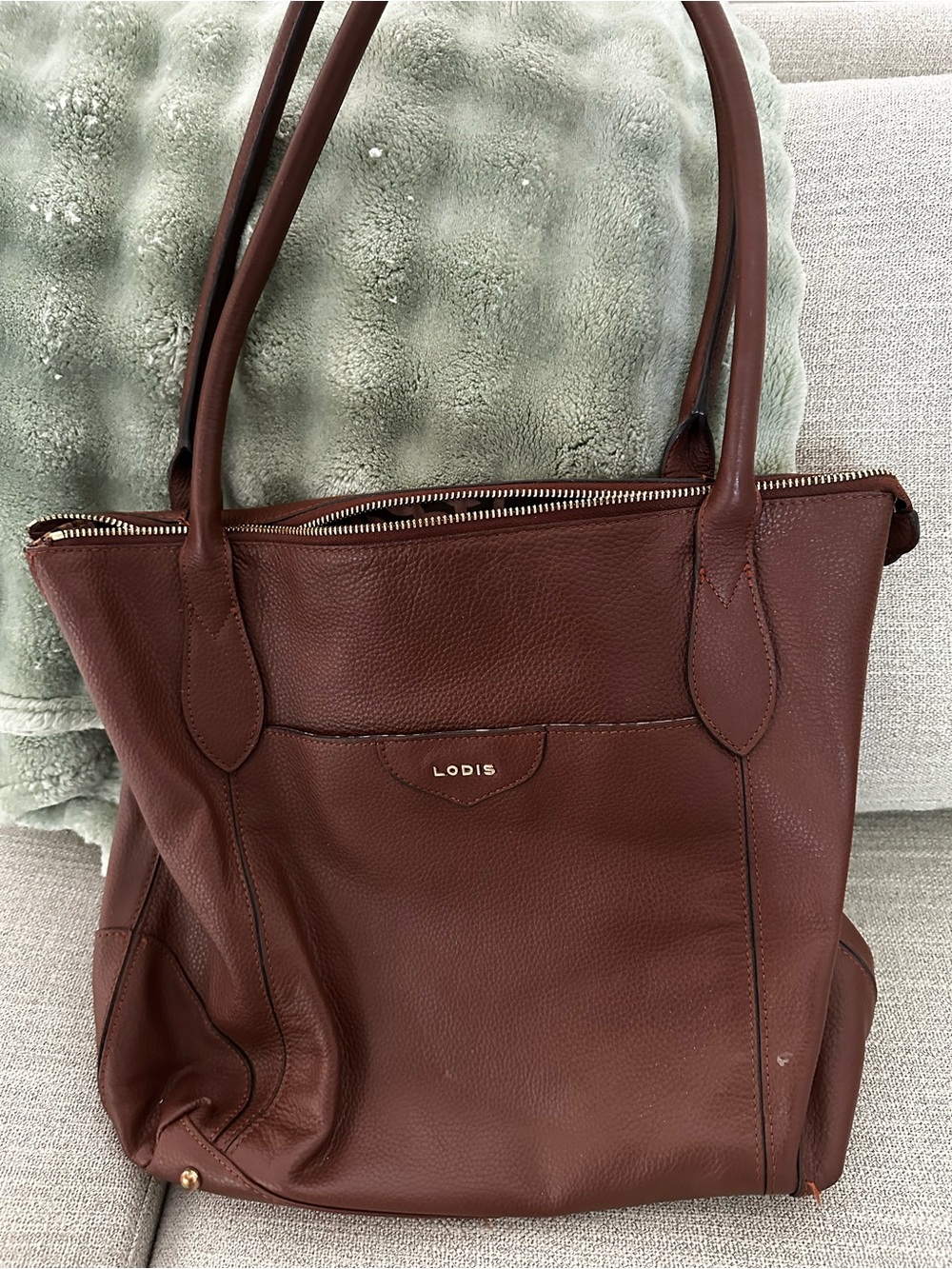 Lodis Leather Tote in Deep Brown with Gold Accents